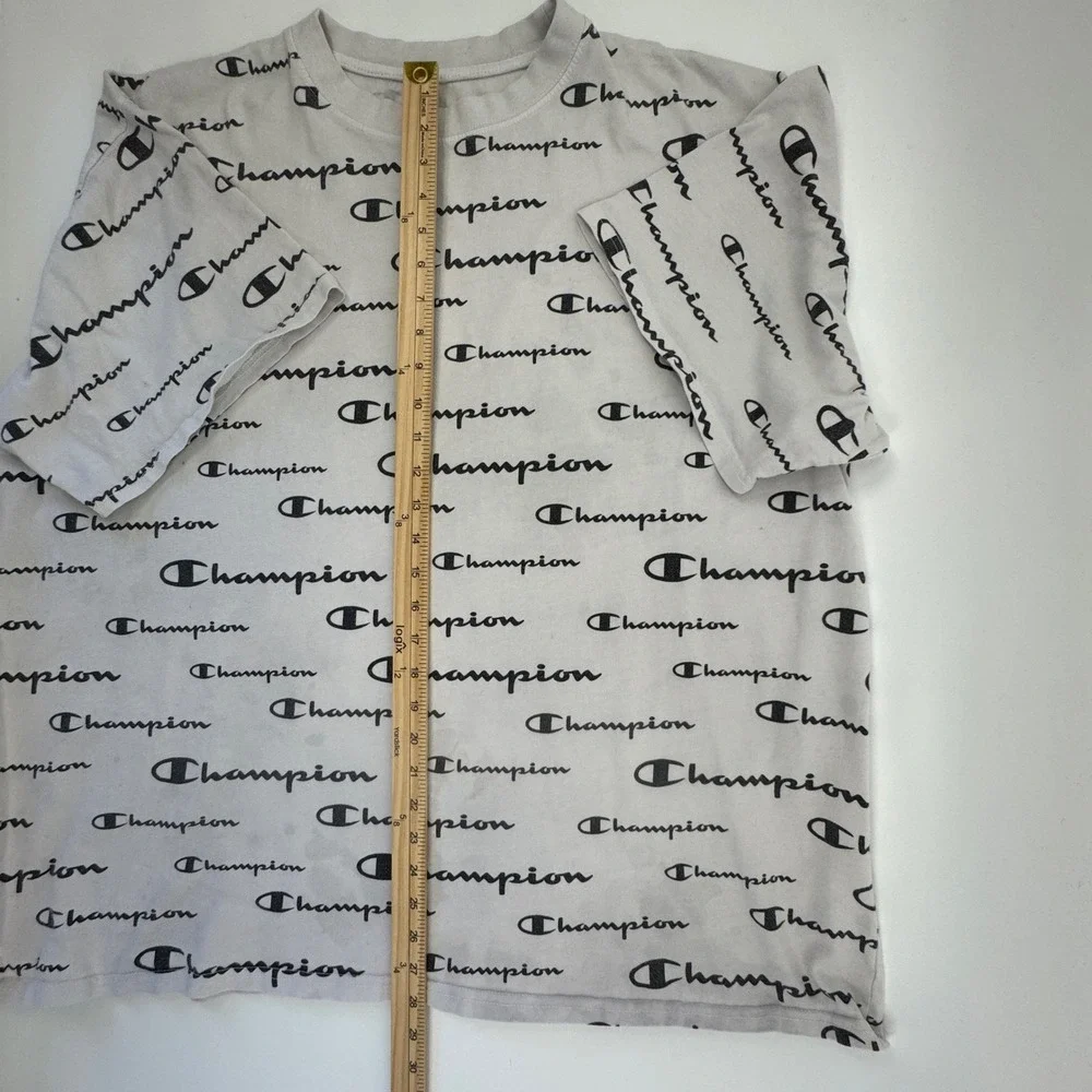 Champion All Over Print Logo Crew‎ Neck T-Shirt 2XL Short Sleeve